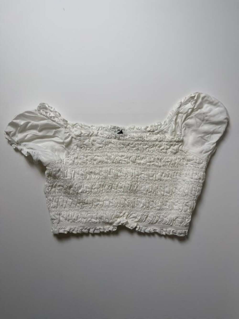 Pretty Milkmaid Soft Girl White Smocked Off-The-Shoulder Ruffle Sleeve Crop Top